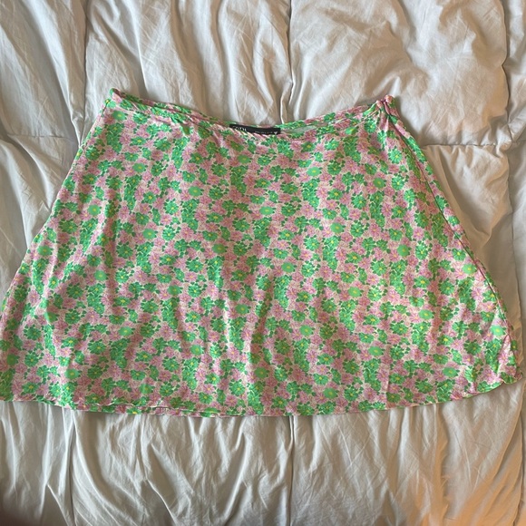 Zara Women's Pastel Green Pink Floral Mini A line Skirt Size L - Picture 1 of 3